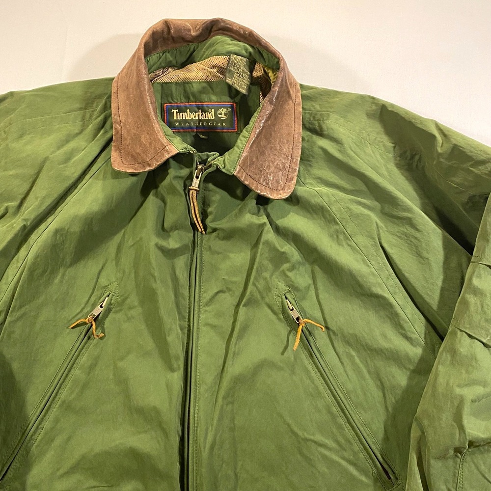 VTG Timberland Jacket Mens L Weathergear Leather Trim Barn Chore 90s Mesh Liner